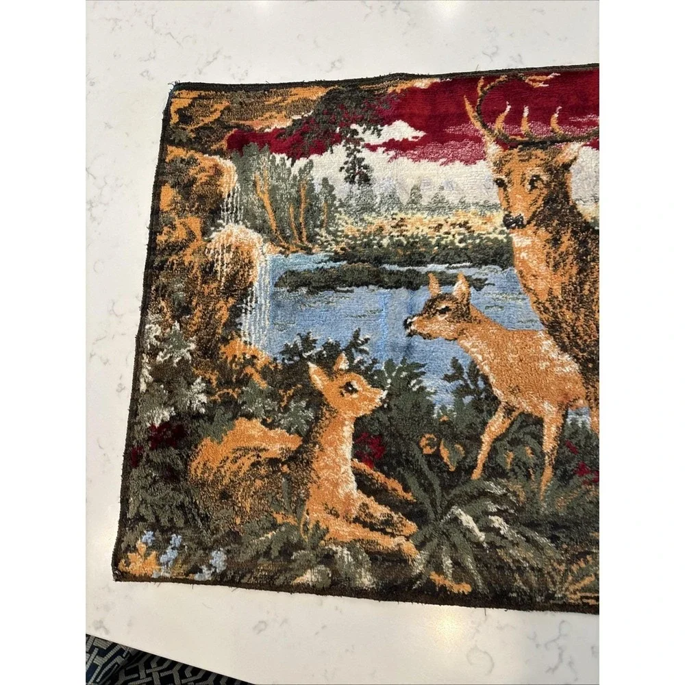 VTG Tapestry Made In Belgium Deer Family In The Forest Colorful Chenille Textile